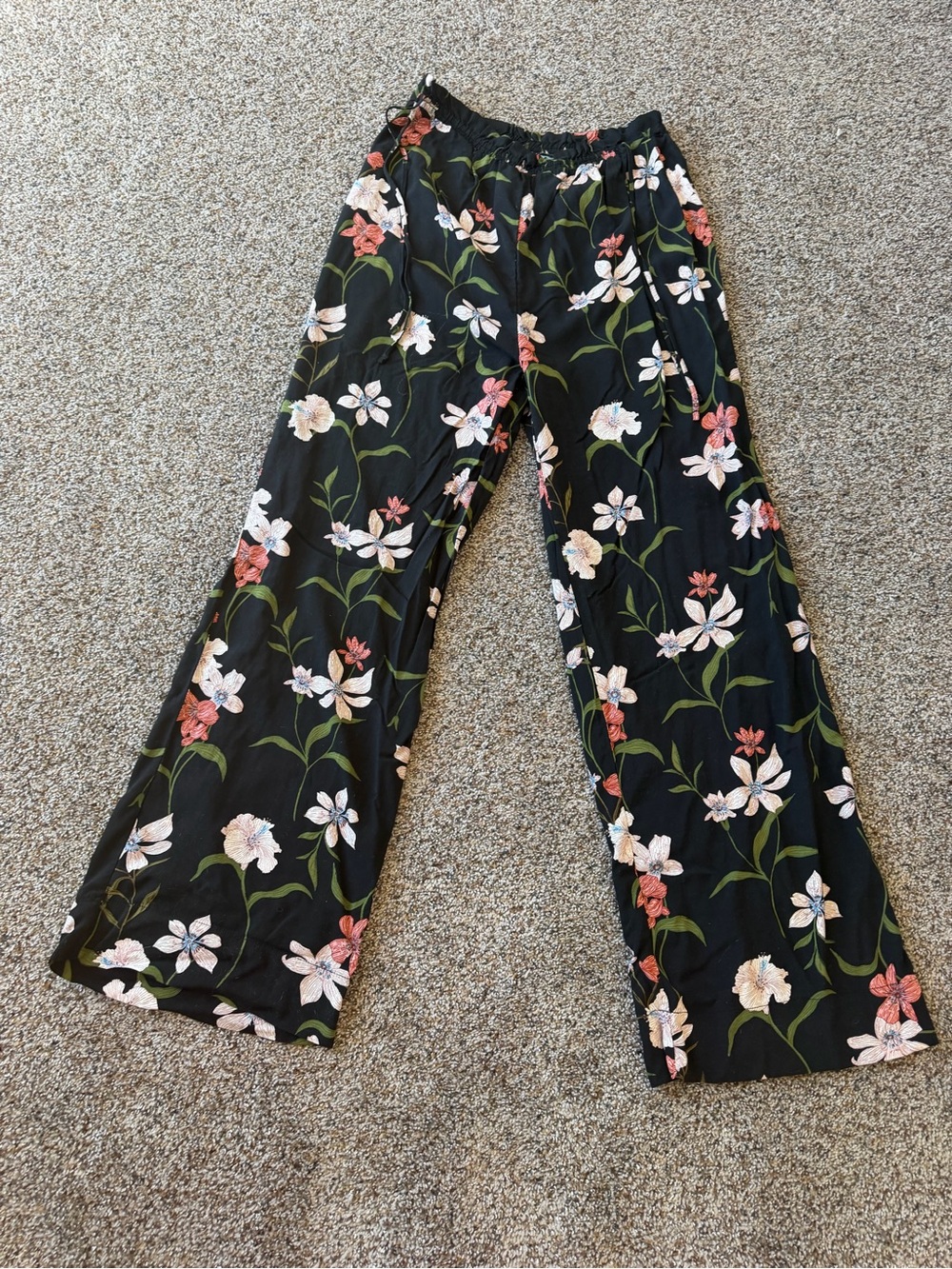 Shade & Shore S Black Floral Wide Leg Swim Cover Up Pants Resort Beach Boho
